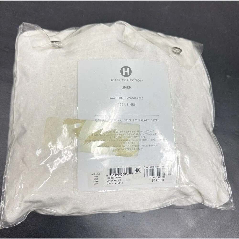 Hotel Collection 100% Linen White Queen Fitted Sheet